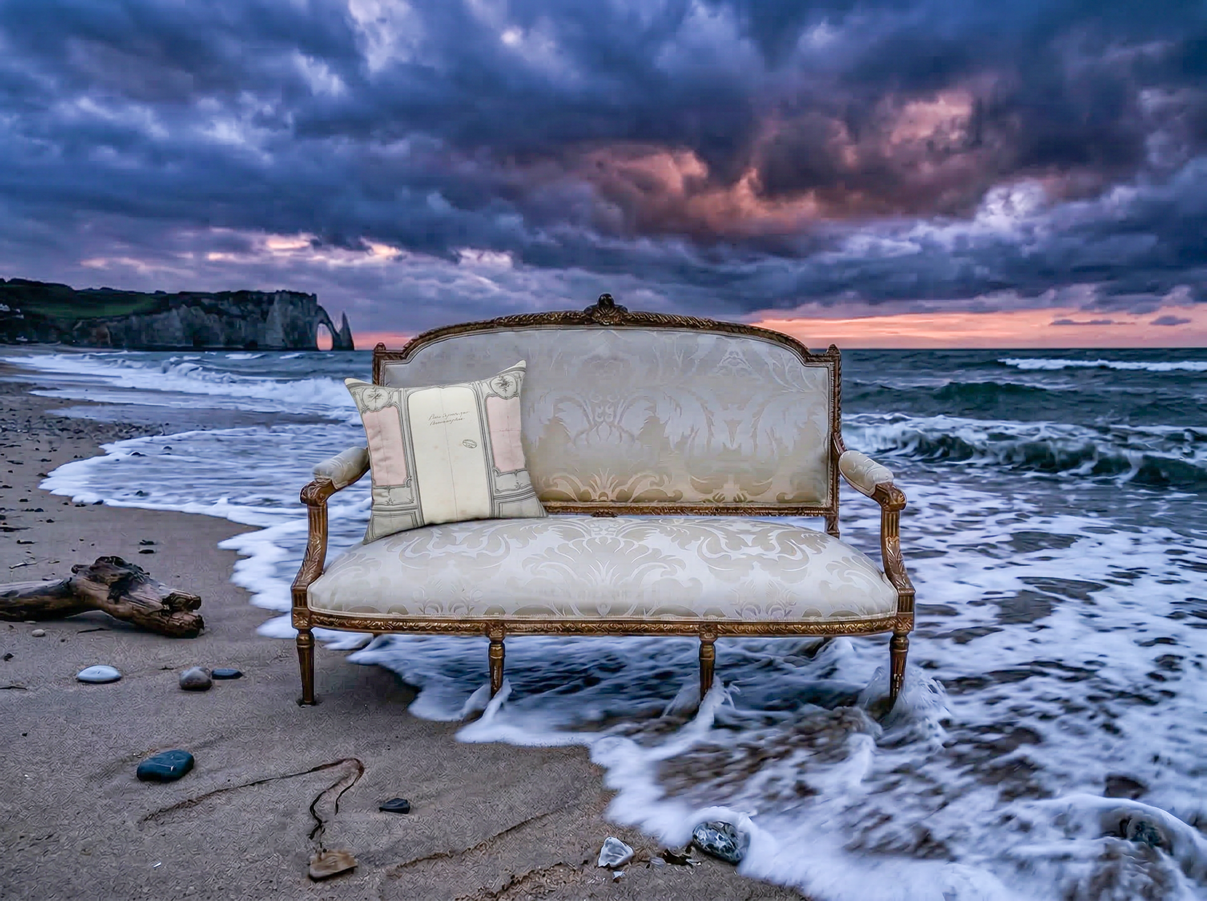 Vintage Boisiere Square Pillow — Soft Pink Architectural Accent