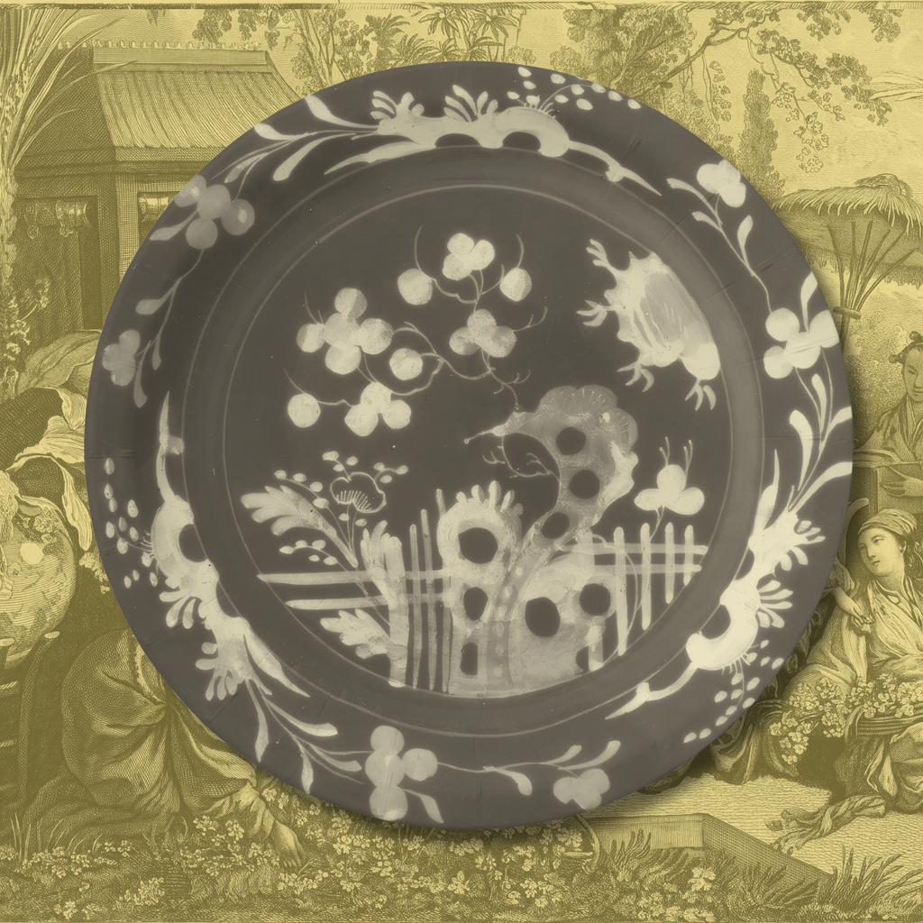 La Chinoiserie Fawn chinoiserie garden paper plate