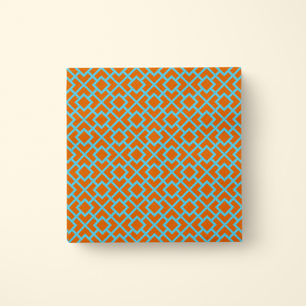 La Chinoiserie Orange Fretwork dinner napkin