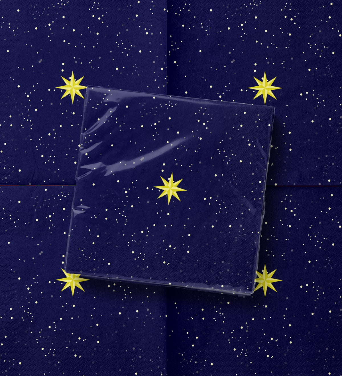 Noël La Nuit Étoilée paper napkins — gold stars scattered across deep navy, printed edge to edge