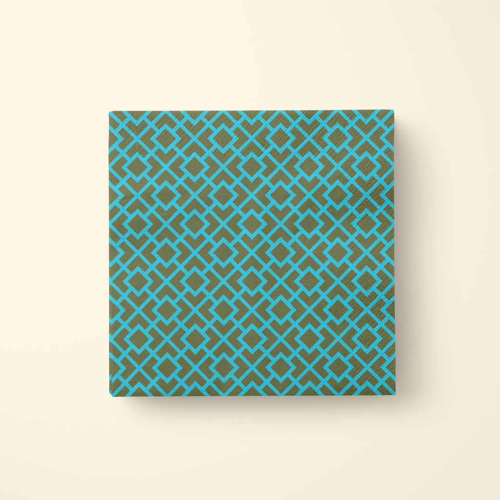 La Chinoiserie Teal Fretwork dinner napkin