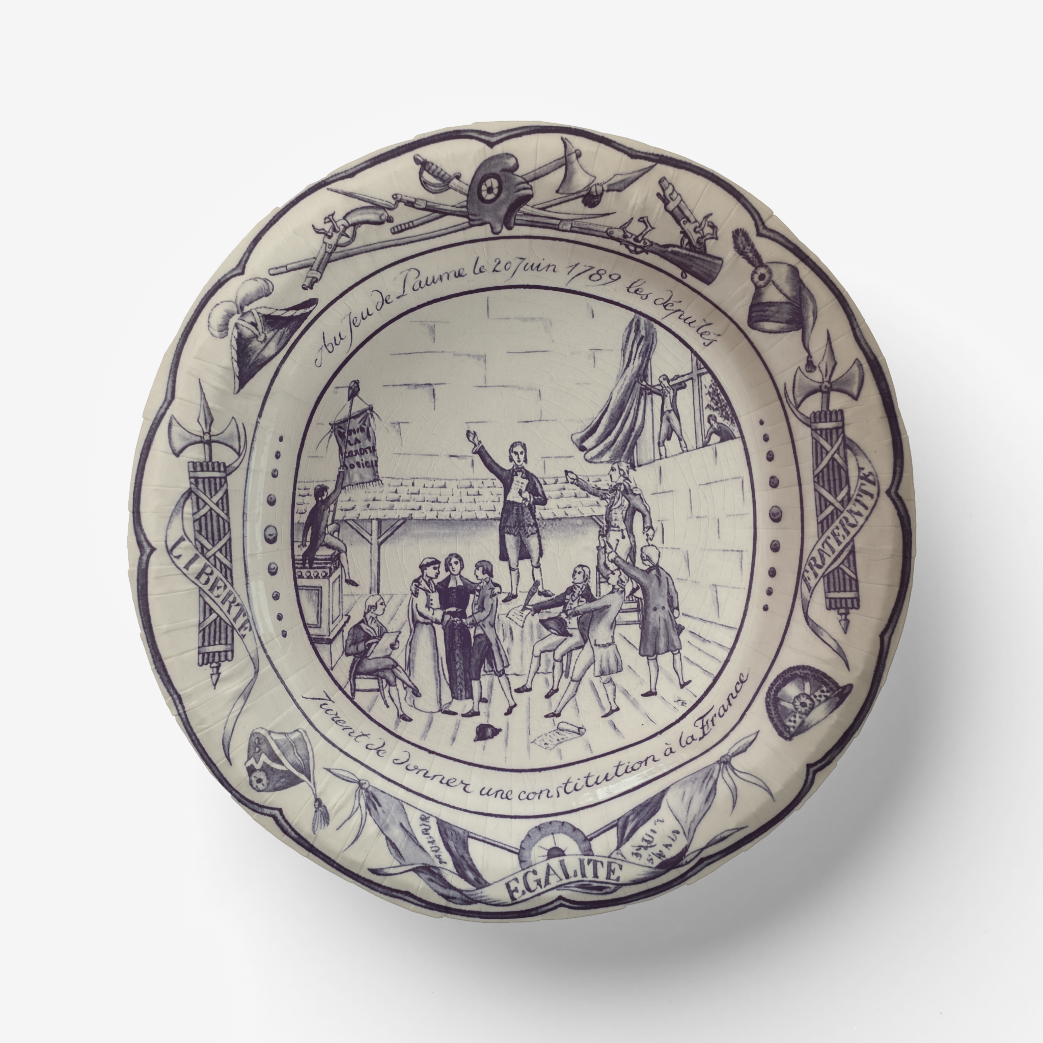 Paper Party bowl with French revolutionary scene and text on a white background