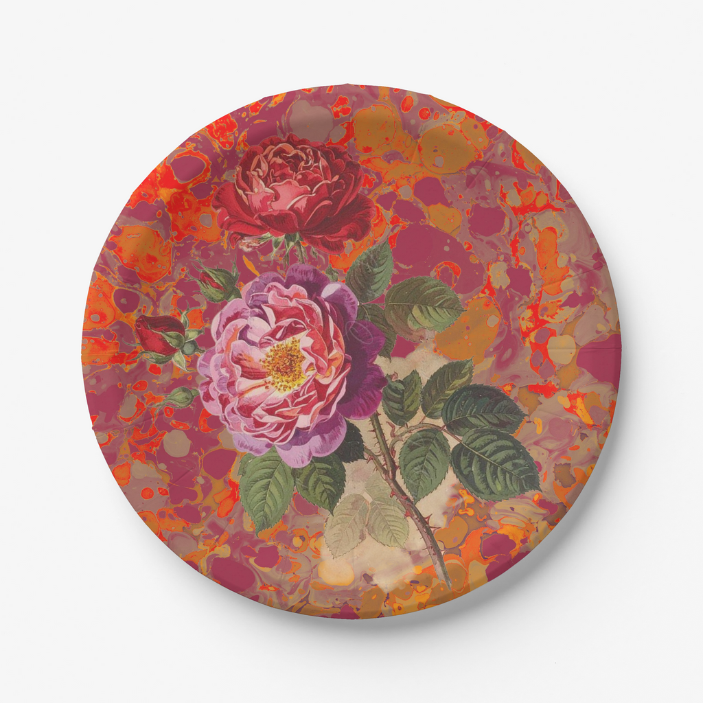 Les Fleurs Crimson Paper Party Plate