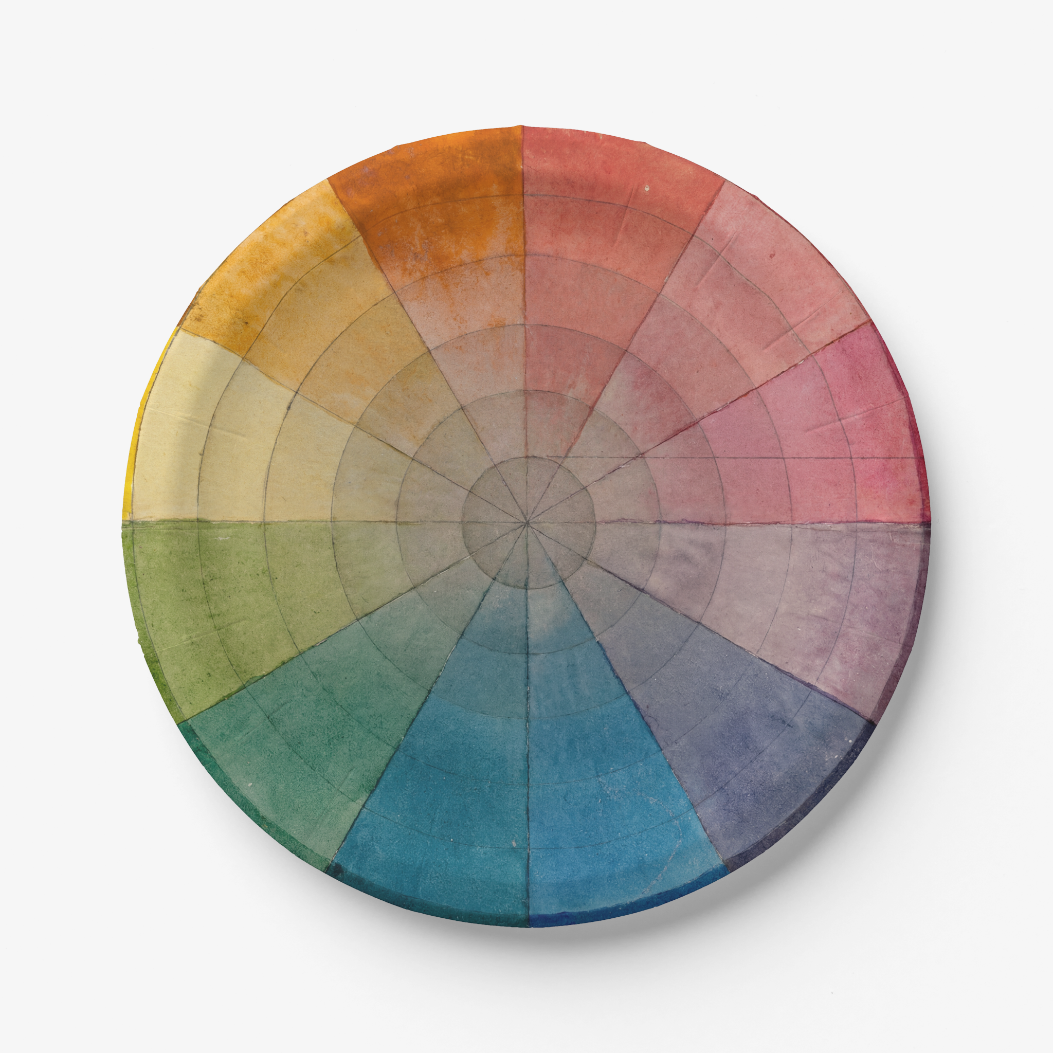 Color wheel on a textured paper party plate