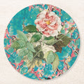 Les Fleurs Aqua Floral Paper Coasters — front