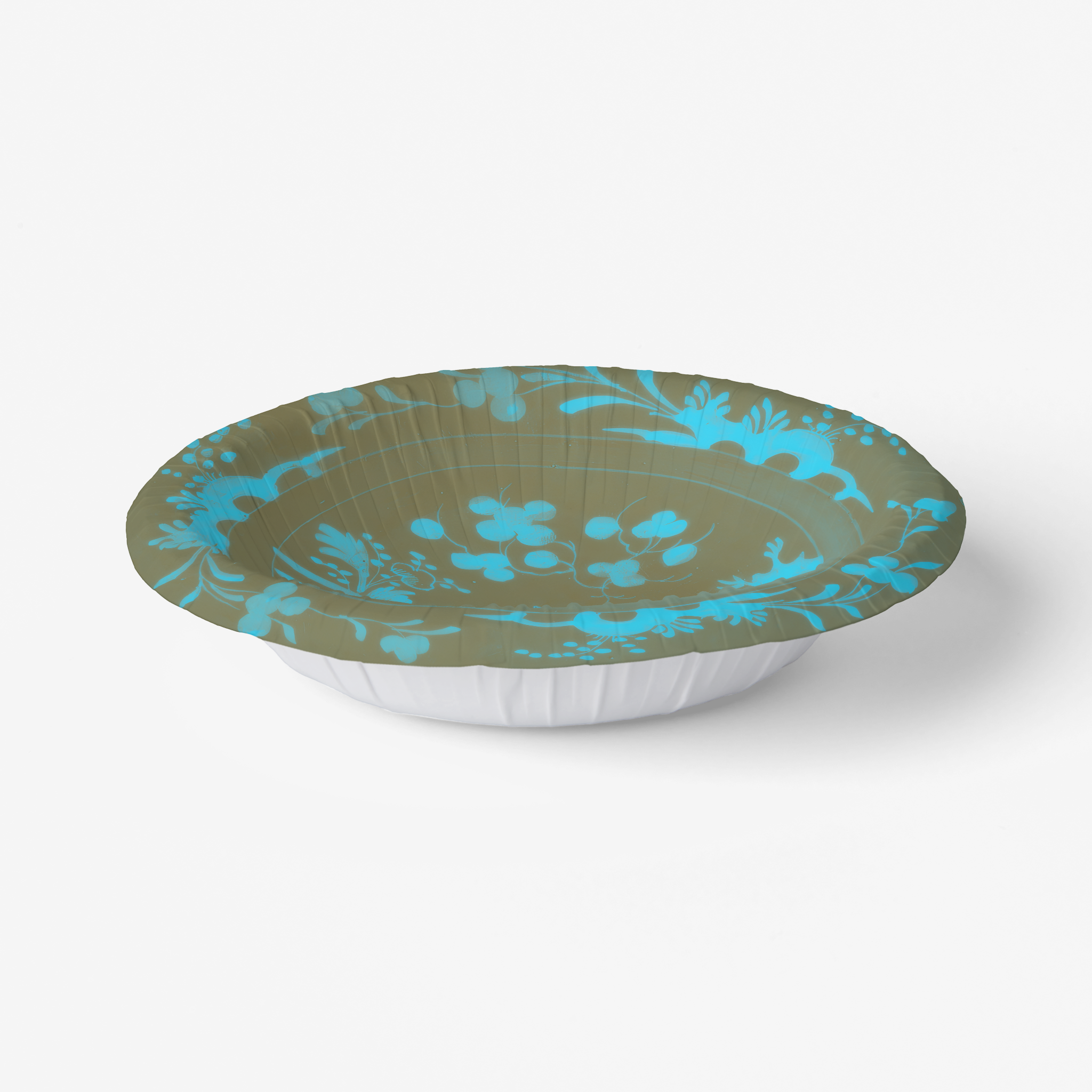 La Chinoiserie Teal chinoiserie garden paper plate angled
