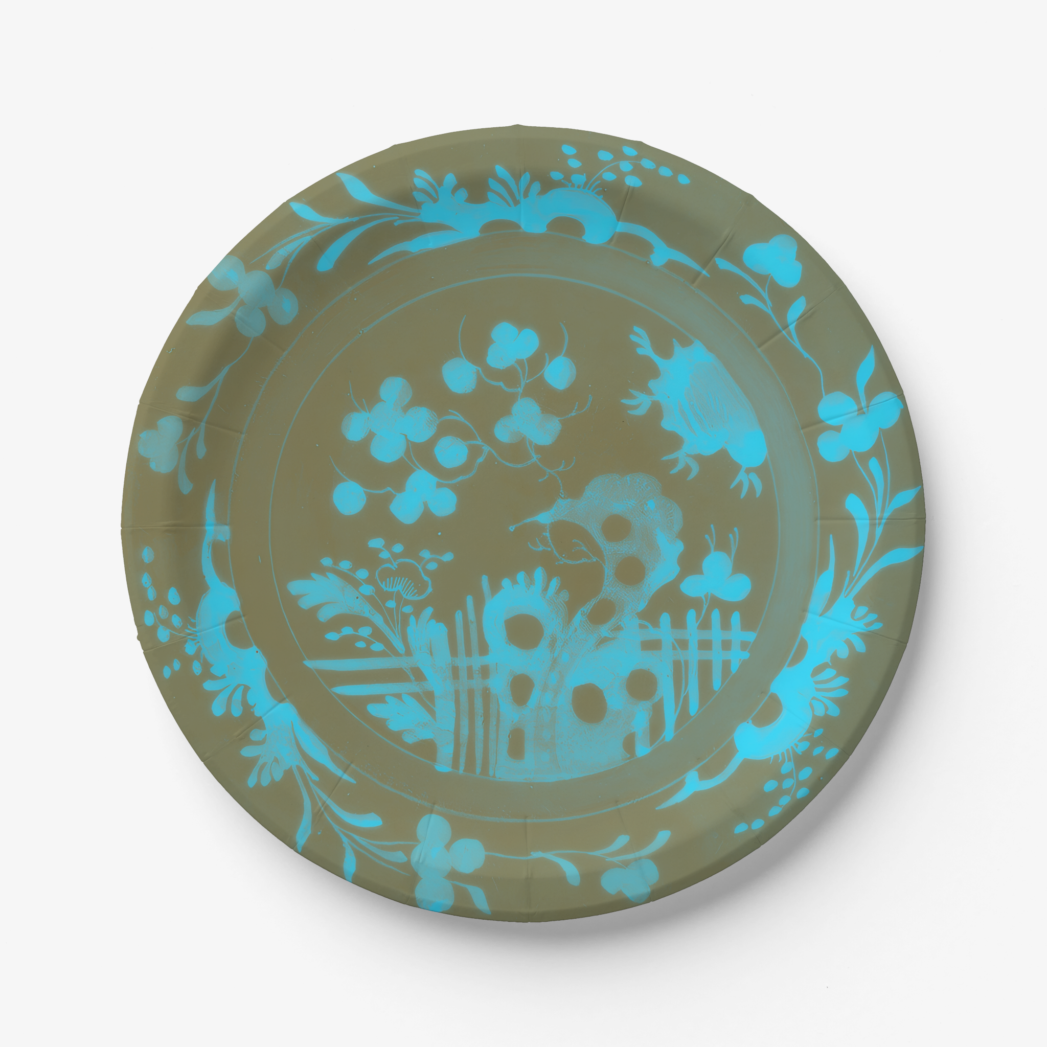 La Chinoiserie Teal chinoiserie garden paper plate