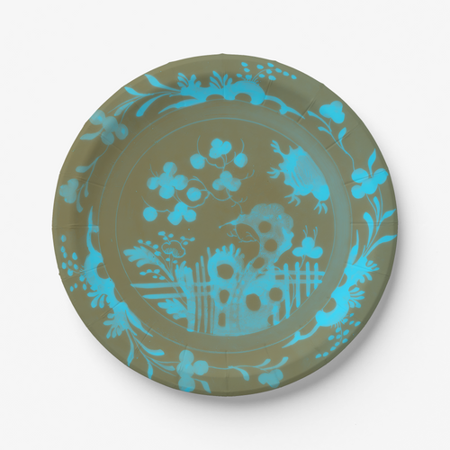 La Chinoiserie Teal chinoiserie garden paper plate