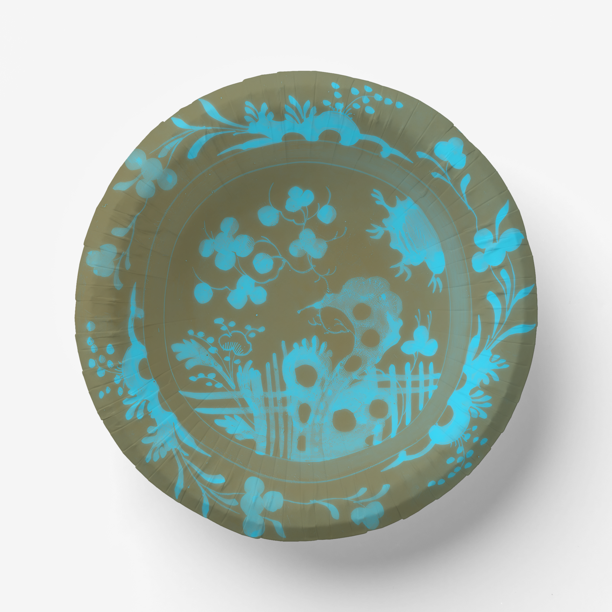 La Chinoiserie Teal chinoiserie garden paper plate