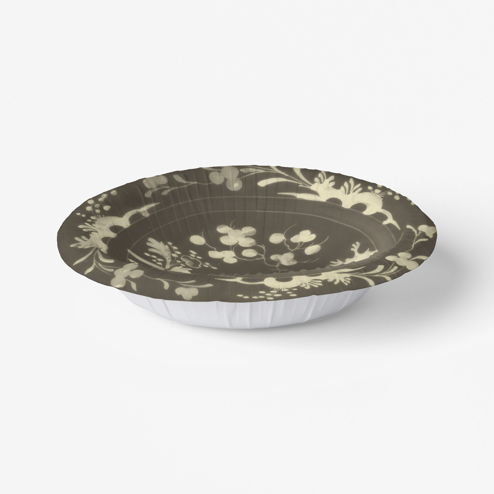 La Chinoiserie Fawn chinoiserie garden paper plate angled