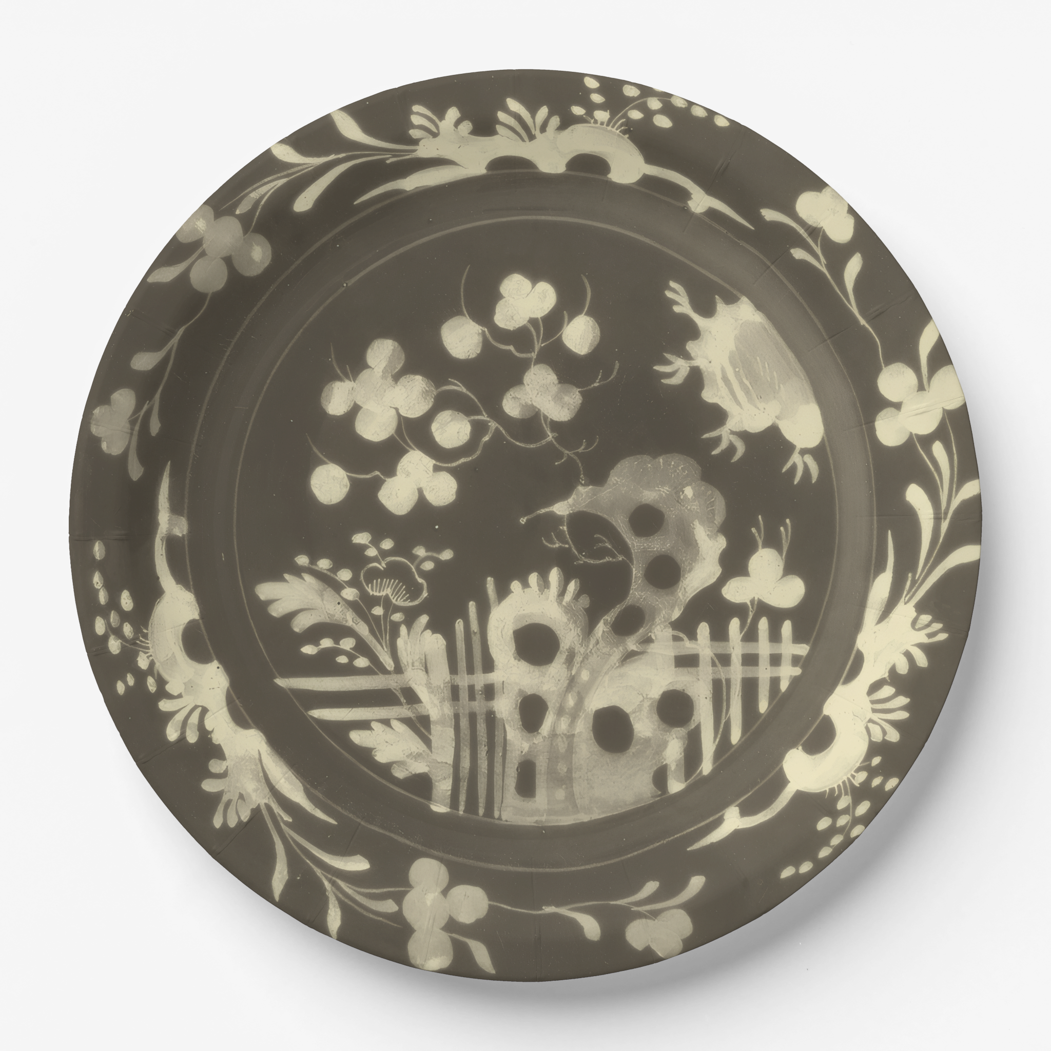 La Chinoiserie Fawn chinoiserie garden paper plate