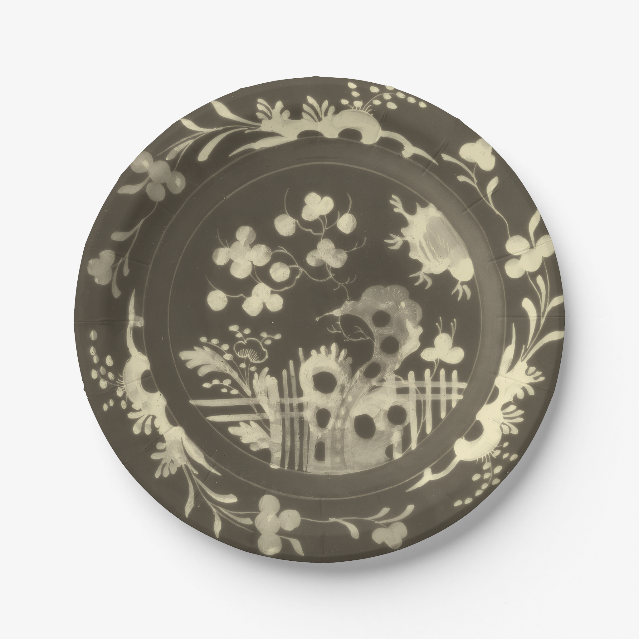 La Chinoiserie Fawn chinoiserie garden paper plate
