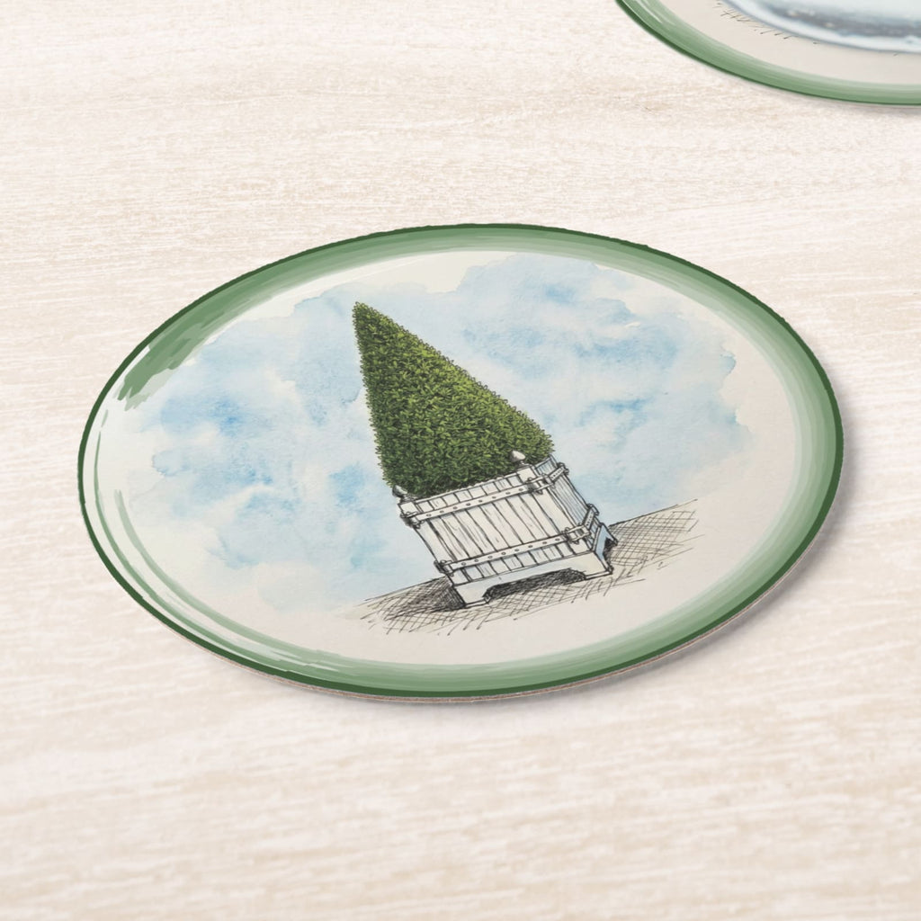 Le Jardin Français Cone Topiary Paper Coasters — angled