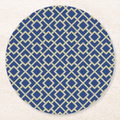 La Chinoiserie Cobalt Fretwork paper coaster, cream lattice on cobalt