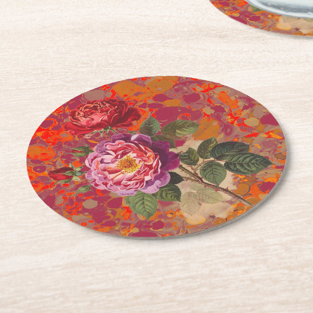 Les Fleurs Crimson Floral Paper Coasters — angled