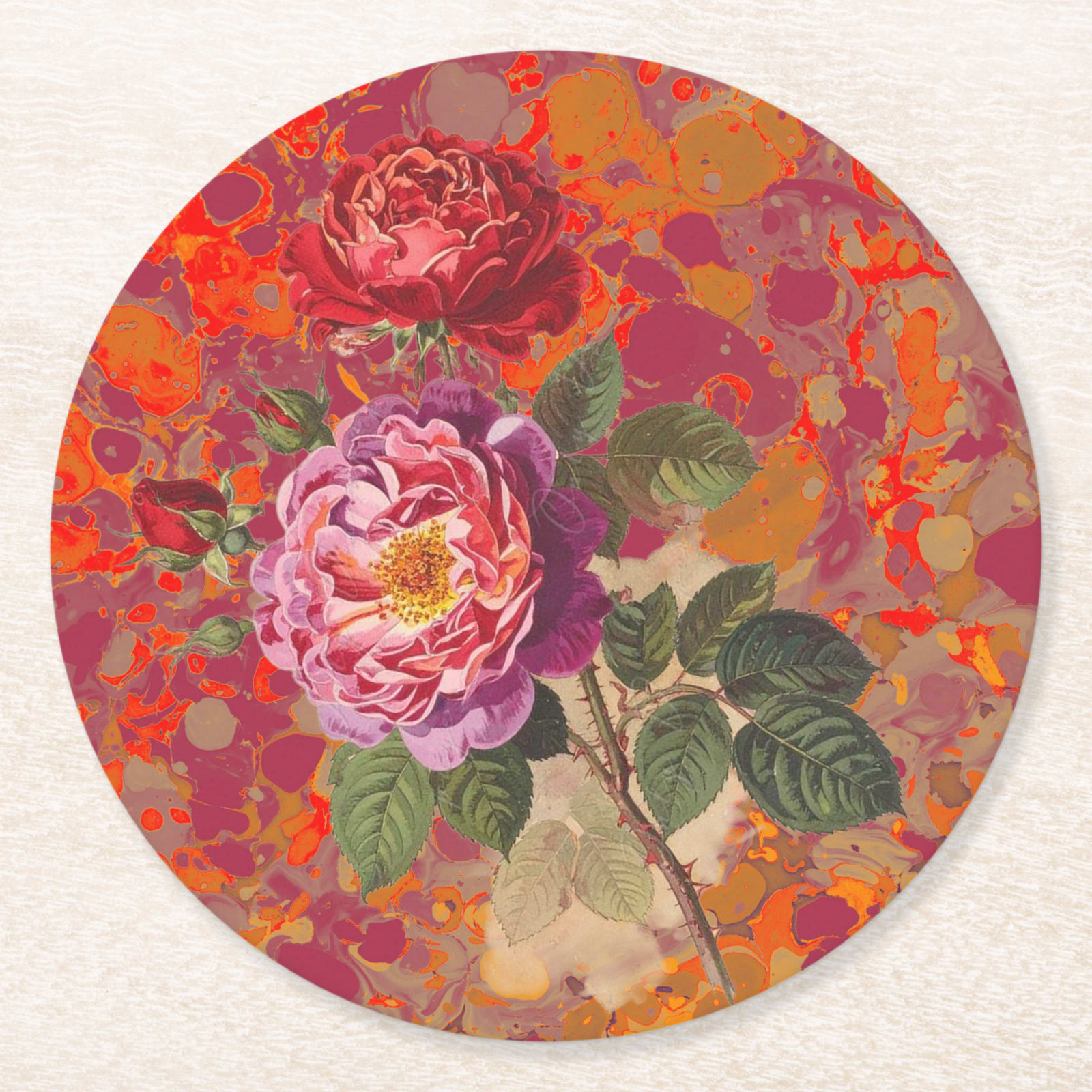 Les Fleurs Crimson Floral Paper Coasters — front