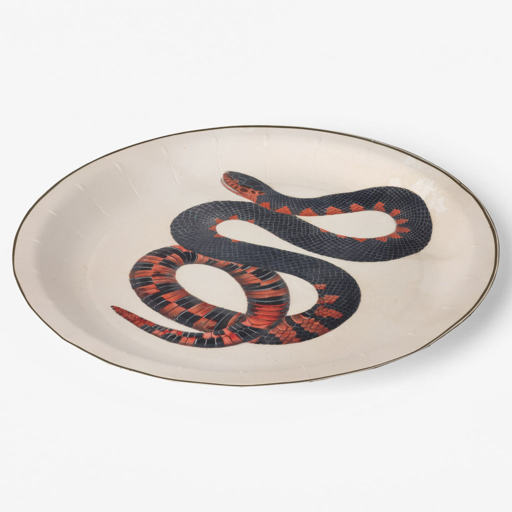 Red-Banded Snake antique snake Halloween paper plate, angled view