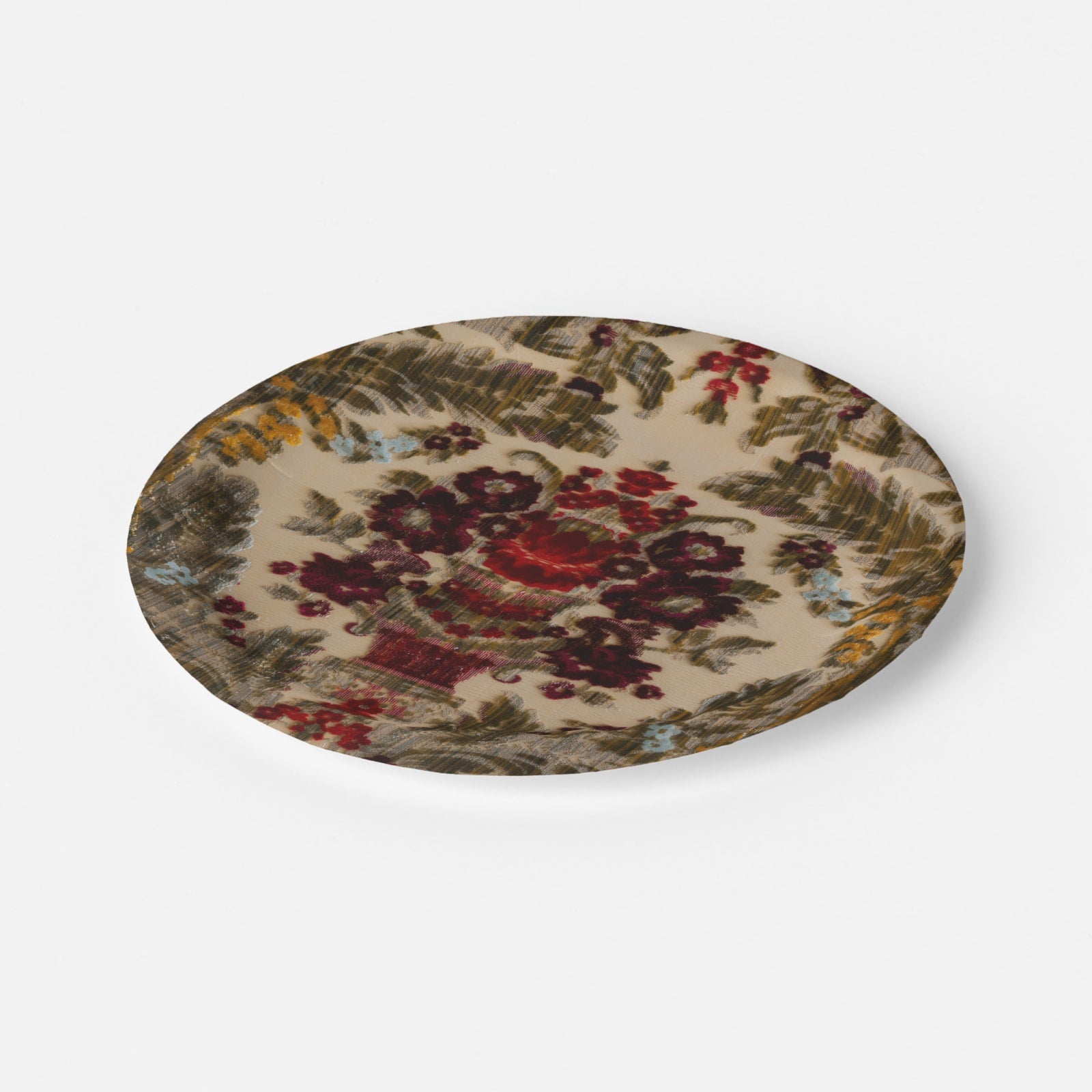 Autumn damask paper plate, angled