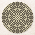 La Chinoiserie Fawn Fretwork paper coaster, cream lattice on dark khaki