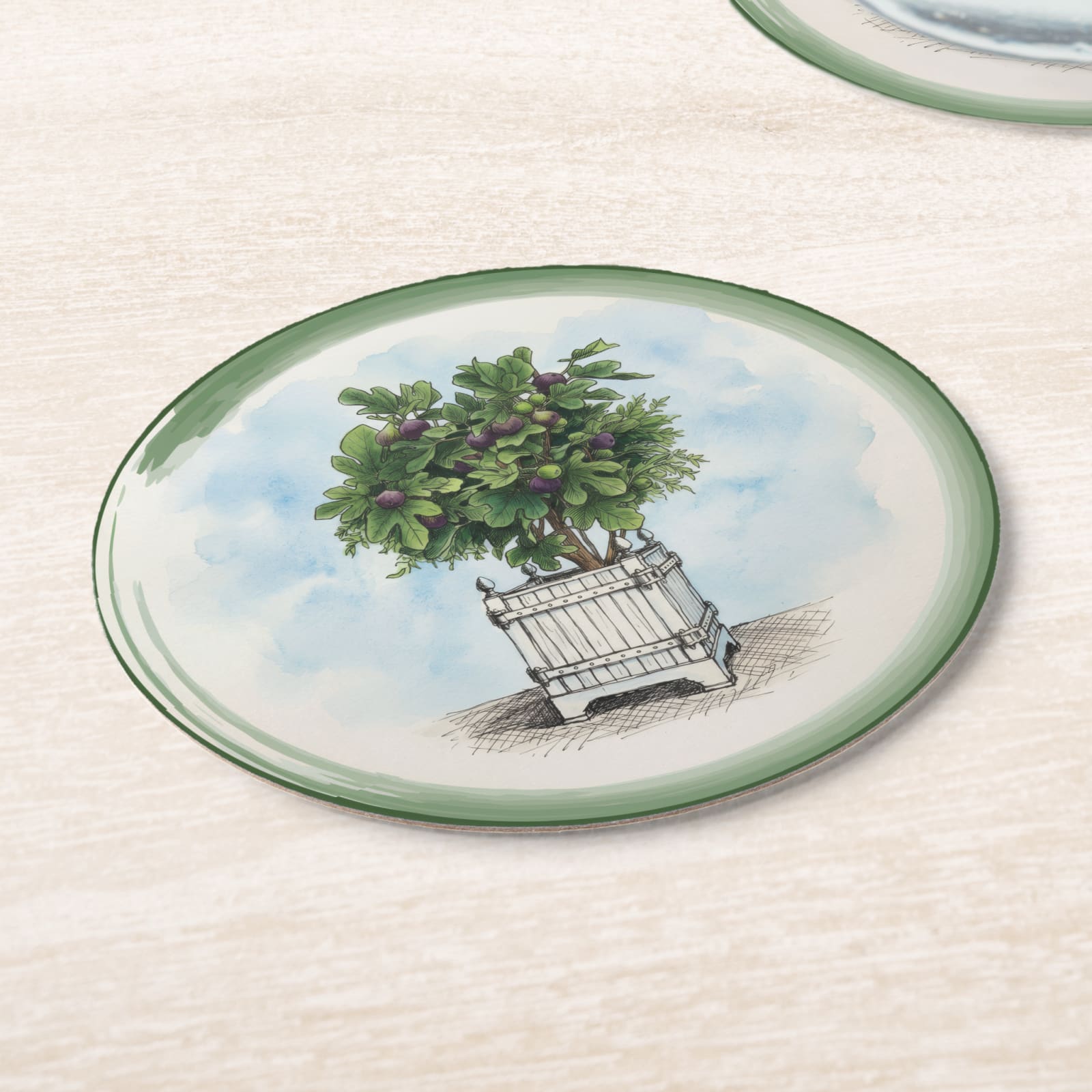 Le Jardin Français Fig Topiary Paper Coasters — angled