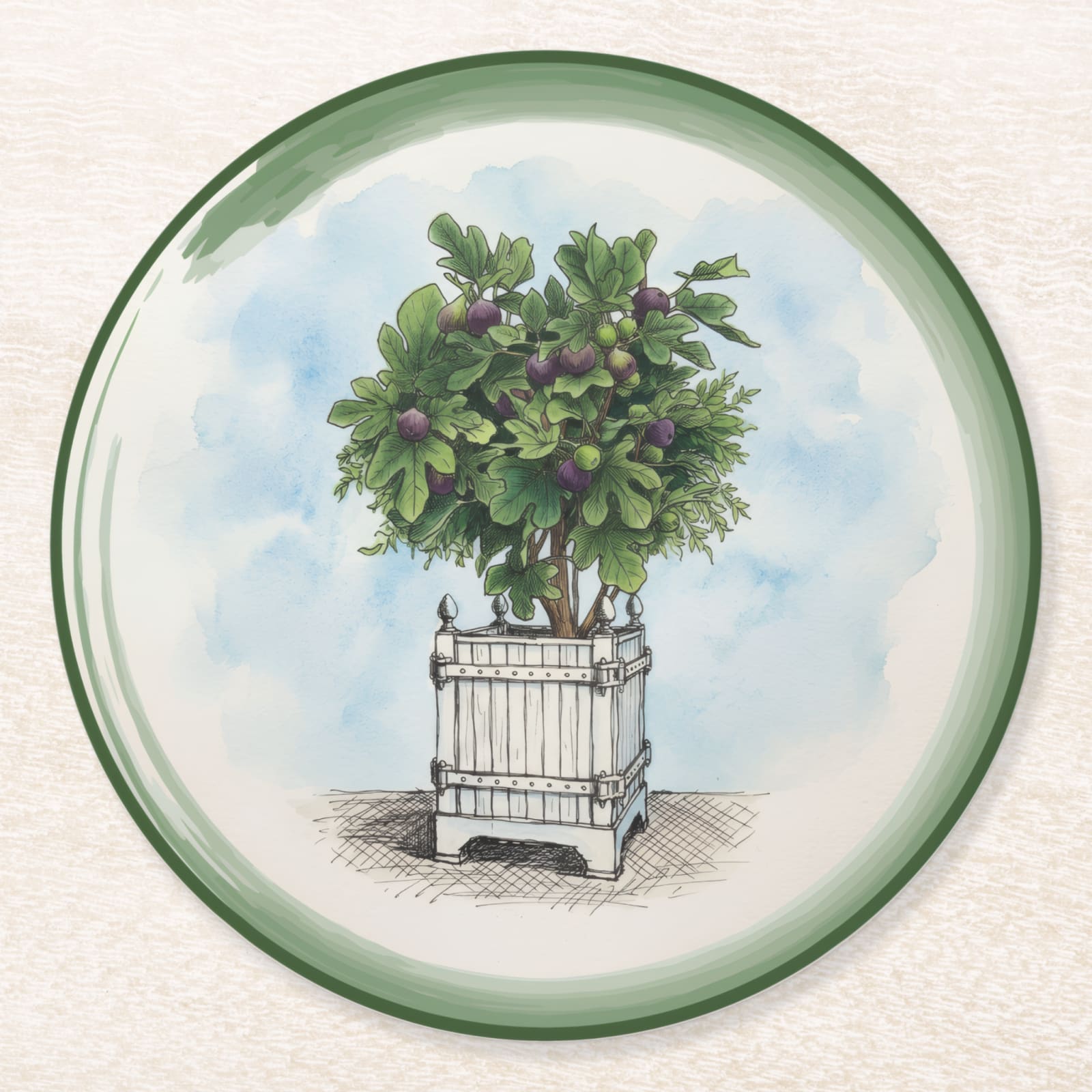 Le Jardin Français Fig Topiary Paper Coasters — front