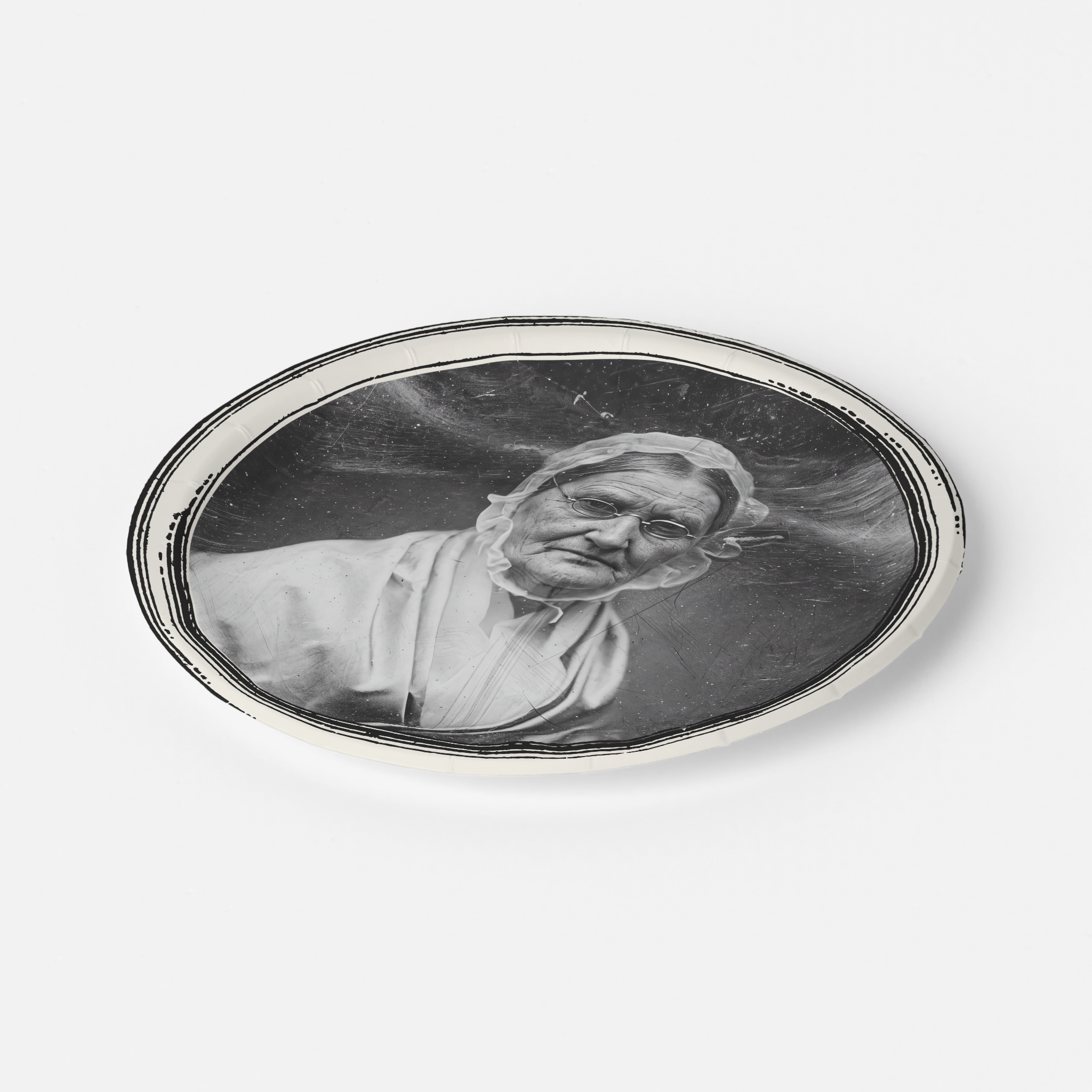 La Douairière ghost daguerreotype paper plate, angled