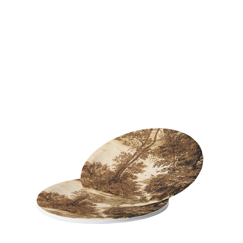Sepia landscape plates in a stack