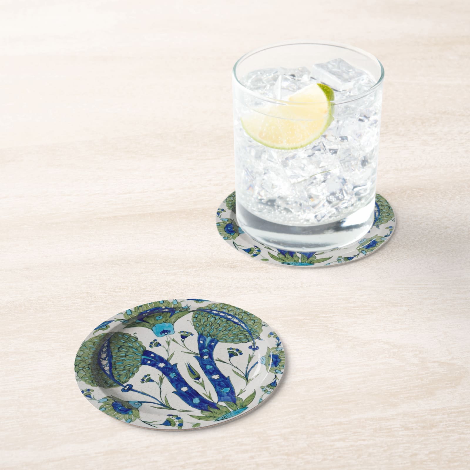 Iznik Floral Paper Coasters — in situ