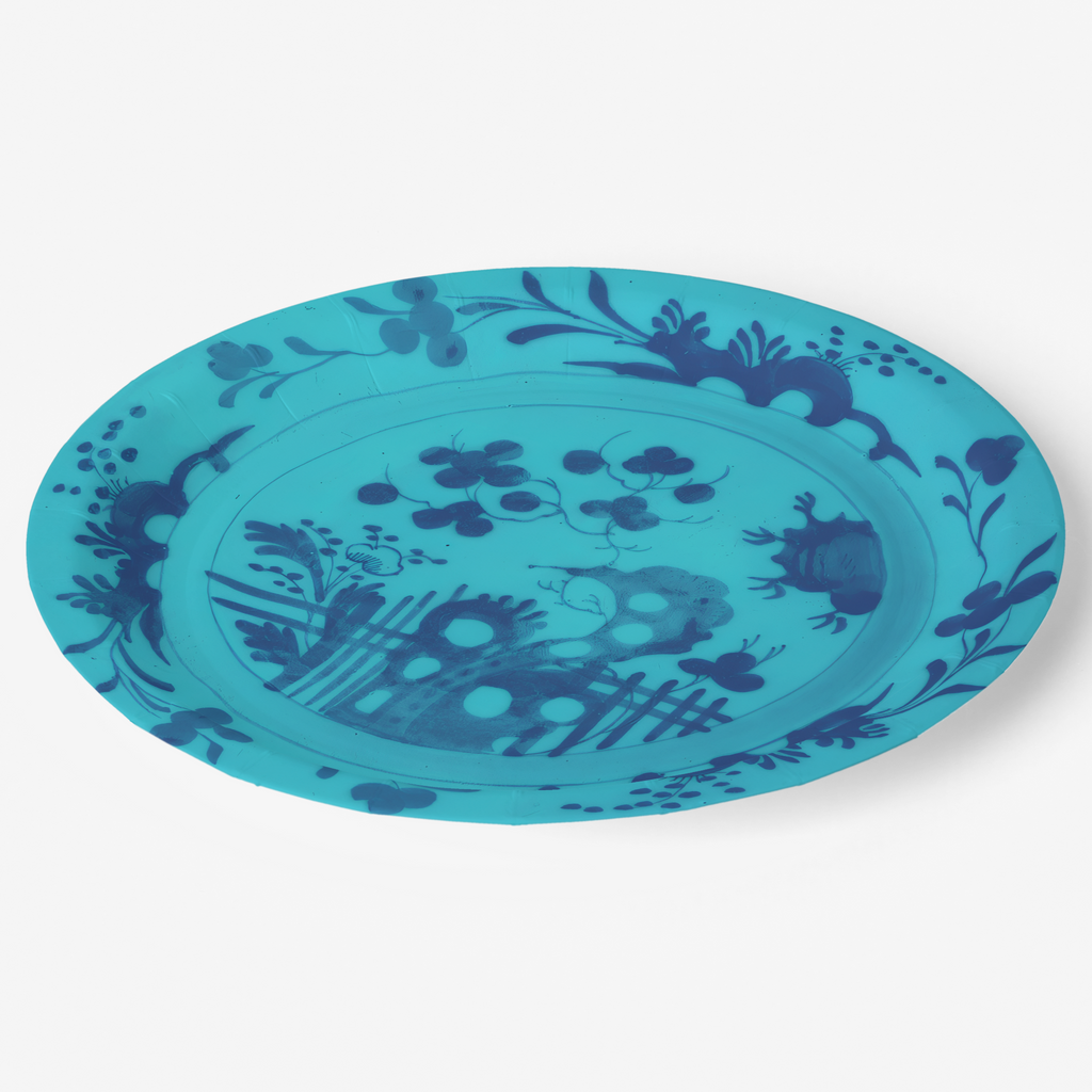 La Chinoiserie Lagoon chinoiserie garden paper plate angled