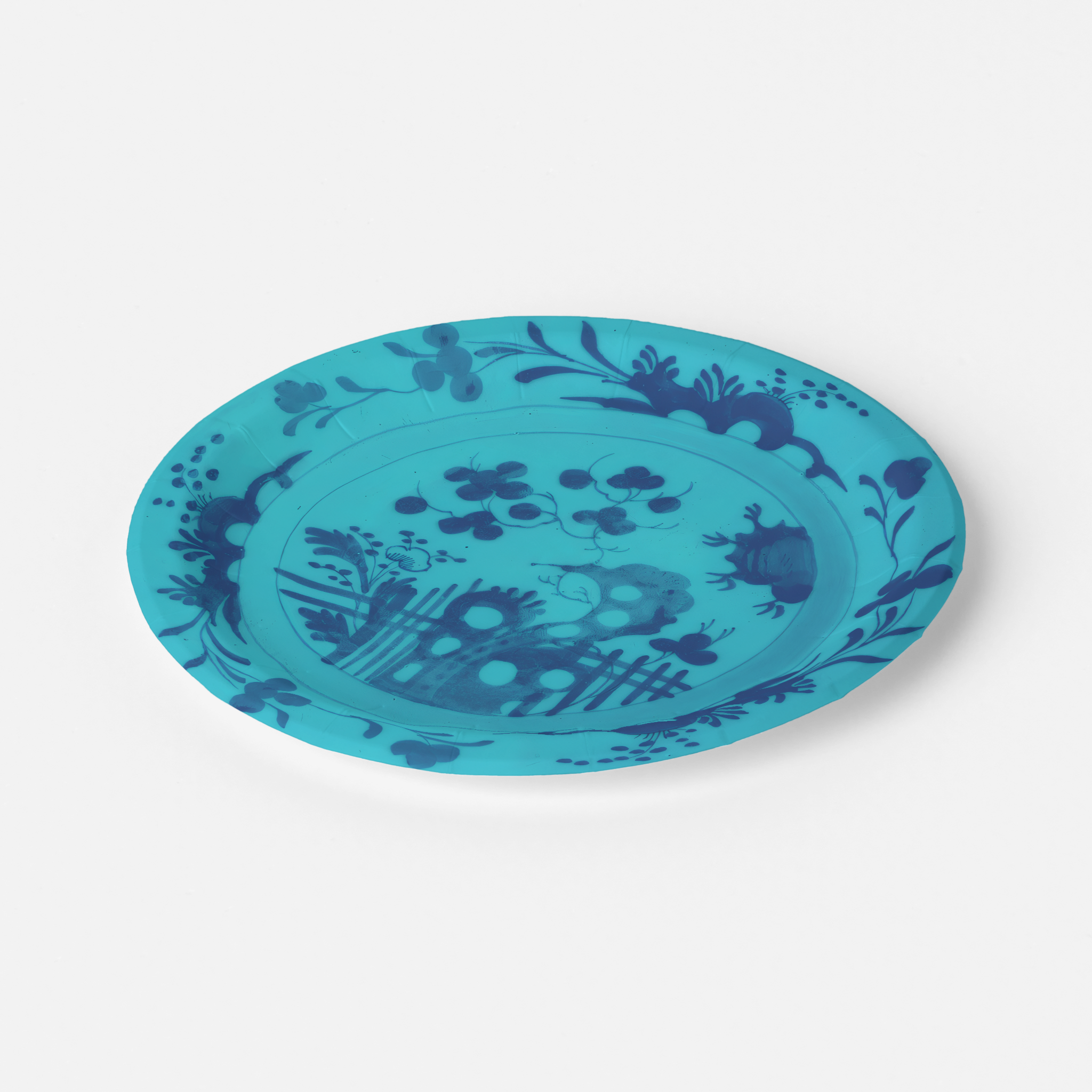 La Chinoiserie Lagoon chinoiserie garden paper plate angled