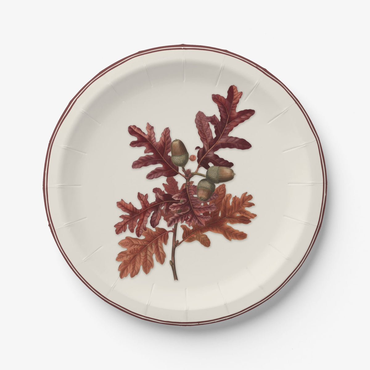 Red oak leaves paper plate