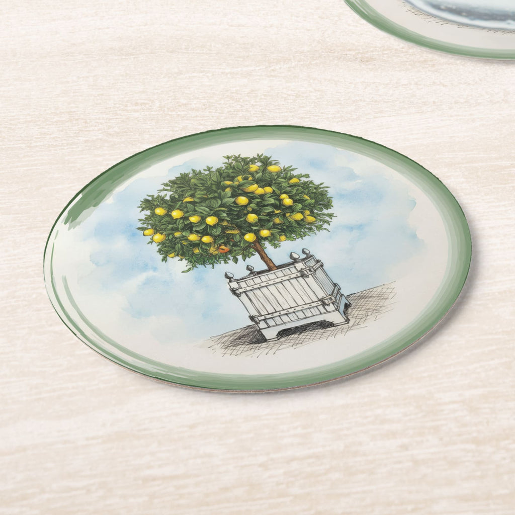 Le Jardin Français Lemon Topiary Paper Coasters — angled
