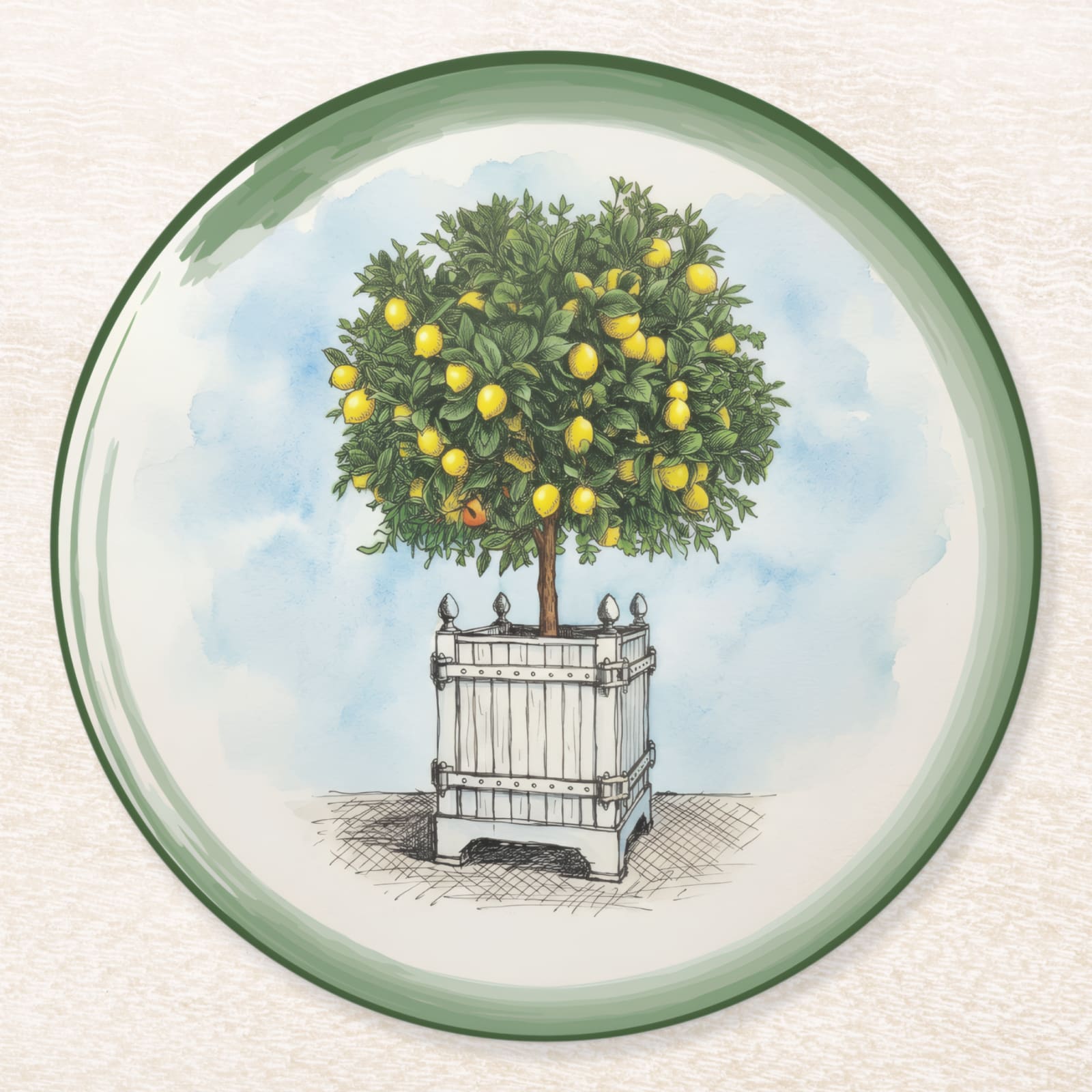 Le Jardin Français Lemon Topiary Paper Coasters — front