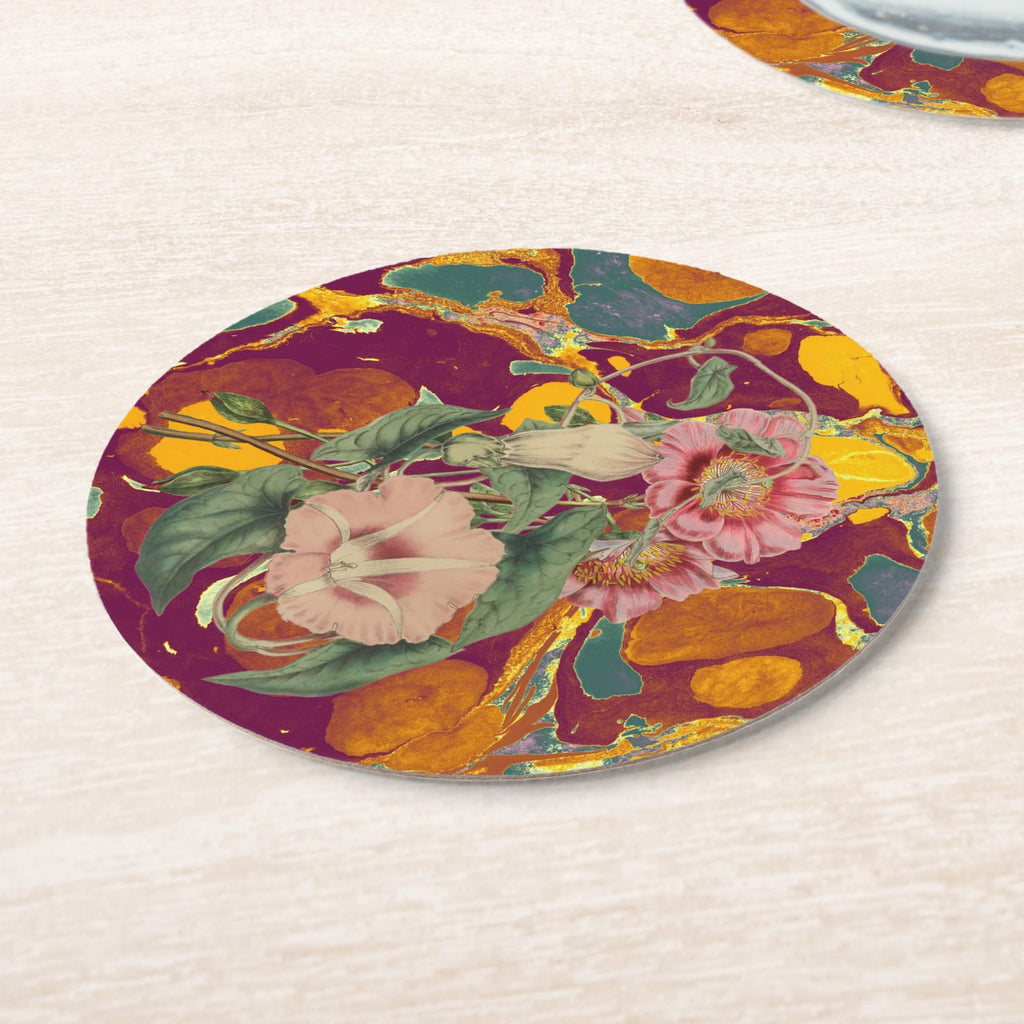 Les Fleurs Marigold Floral Paper Coasters — angled