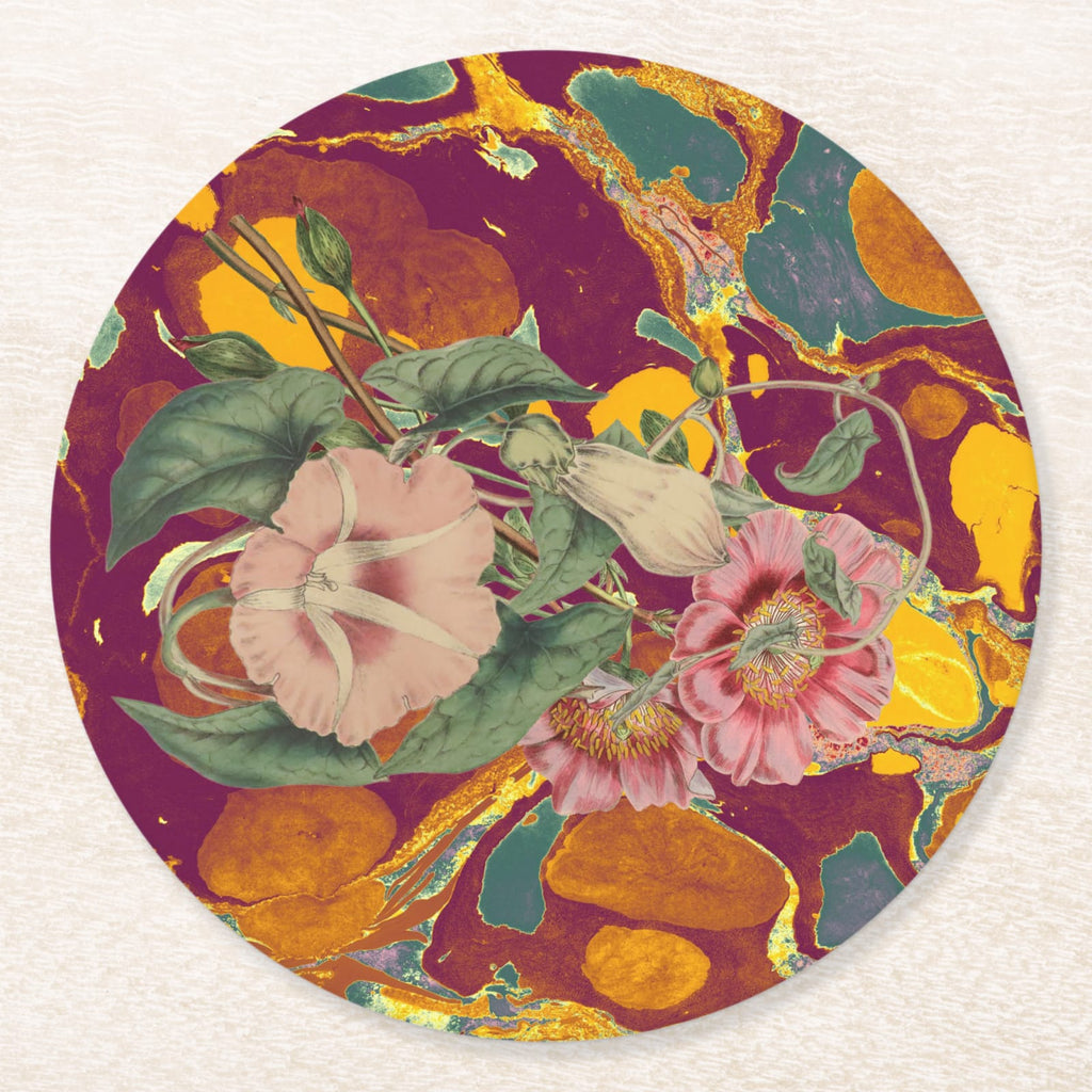 Les Fleurs Marigold Floral Paper Coasters — front