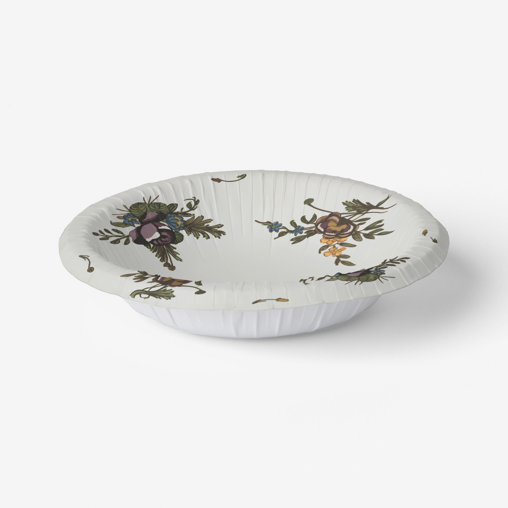 Moustiers four bouquet paper bowl, angled view
