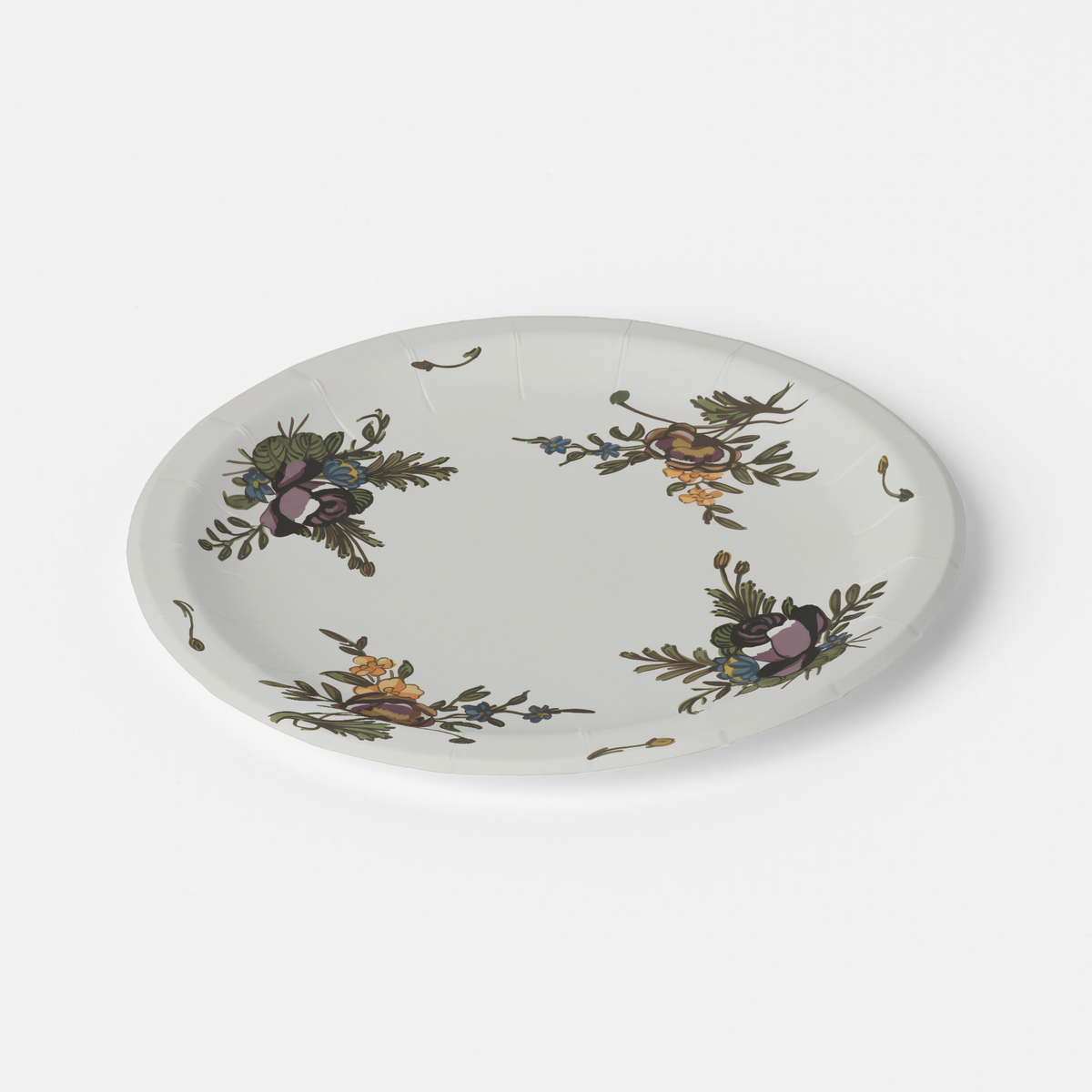 Moustiers four bouquet 7 inch paper salad plate, angled view