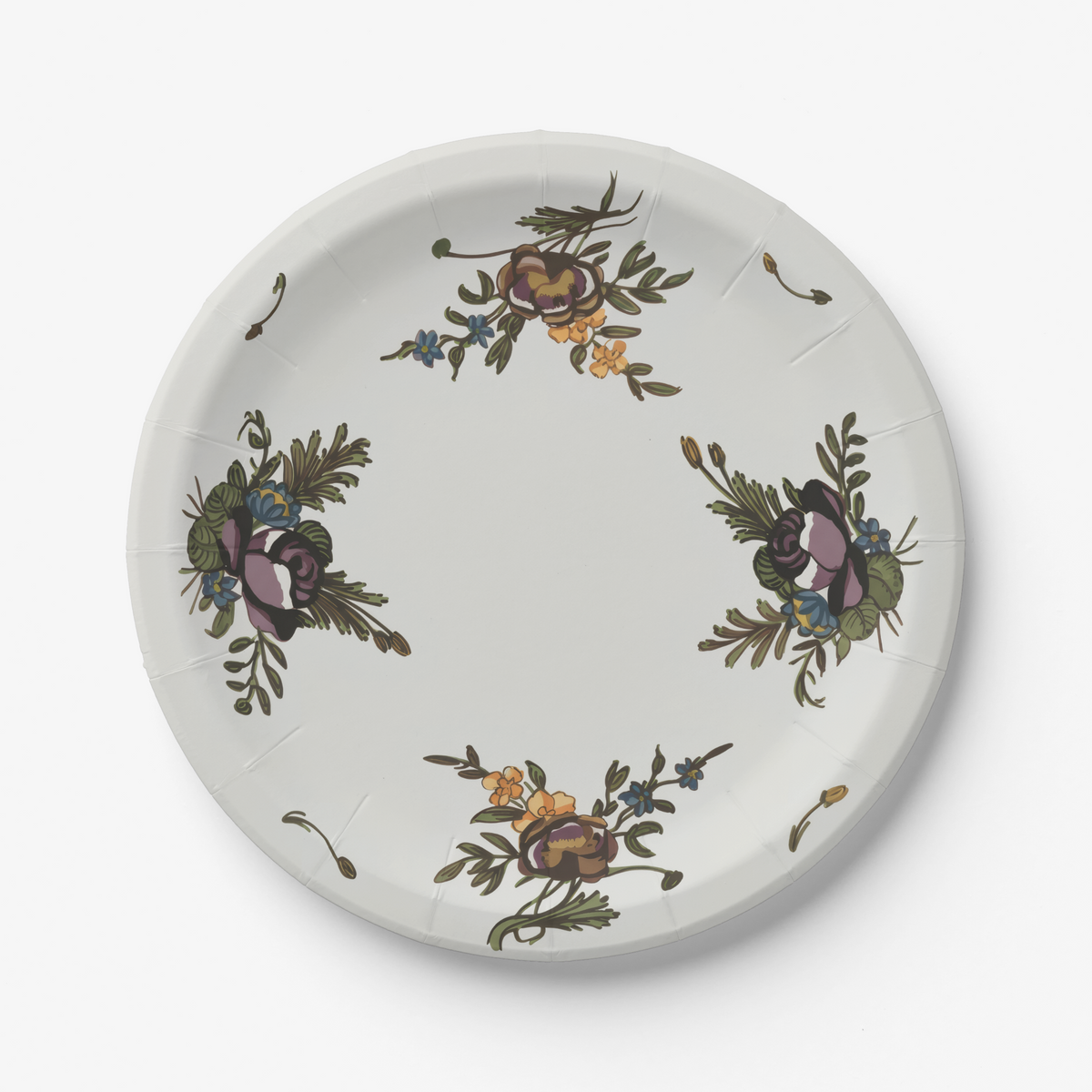 Moustiers four bouquet 7 inch paper salad plate, front view