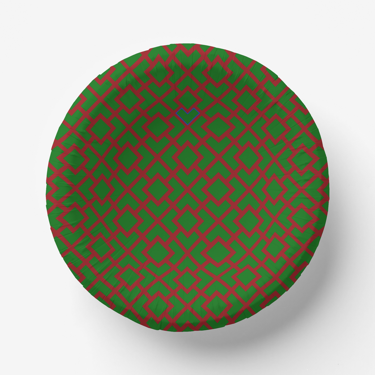 La Chinoiserie Noël Fretwork paper bowl, red lattice on fir green