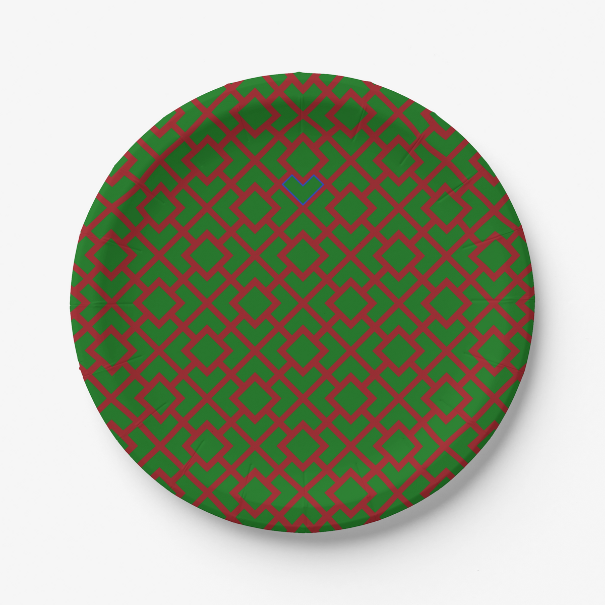 La Chinoiserie Noël Fretwork 9 inch dinner plate, red lattice on fir green