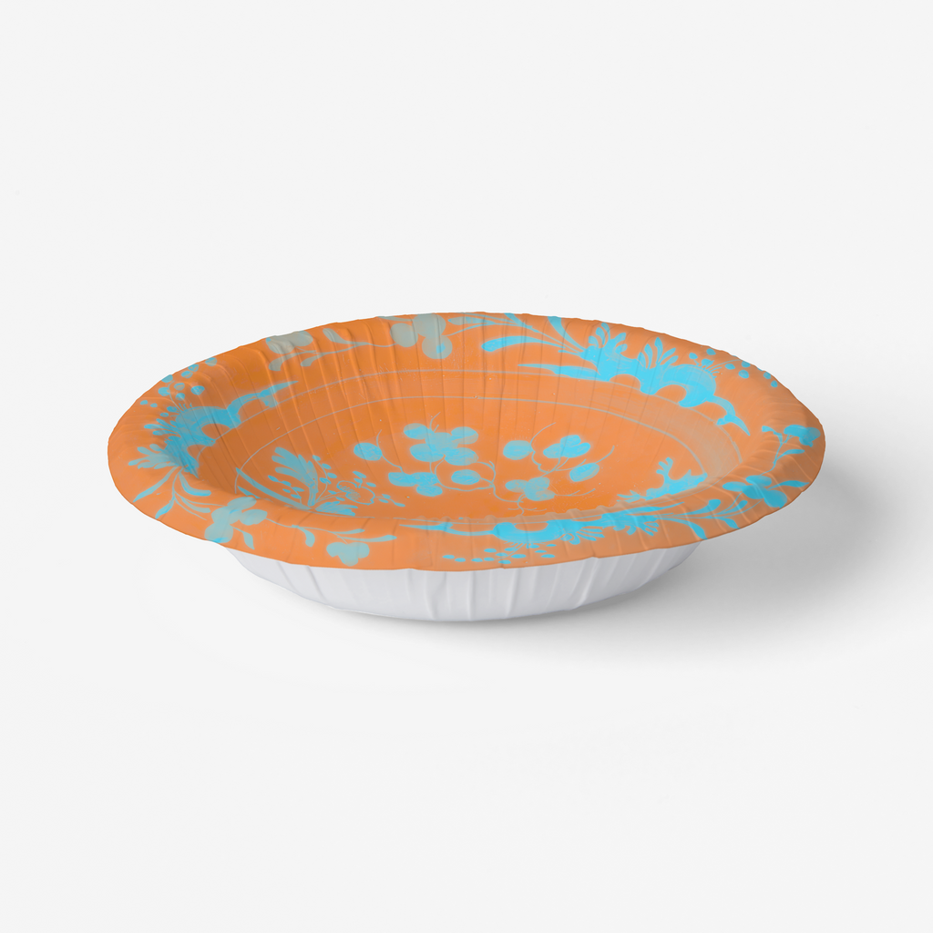 La Chinoiserie Orange chinoiserie garden paper plate angled