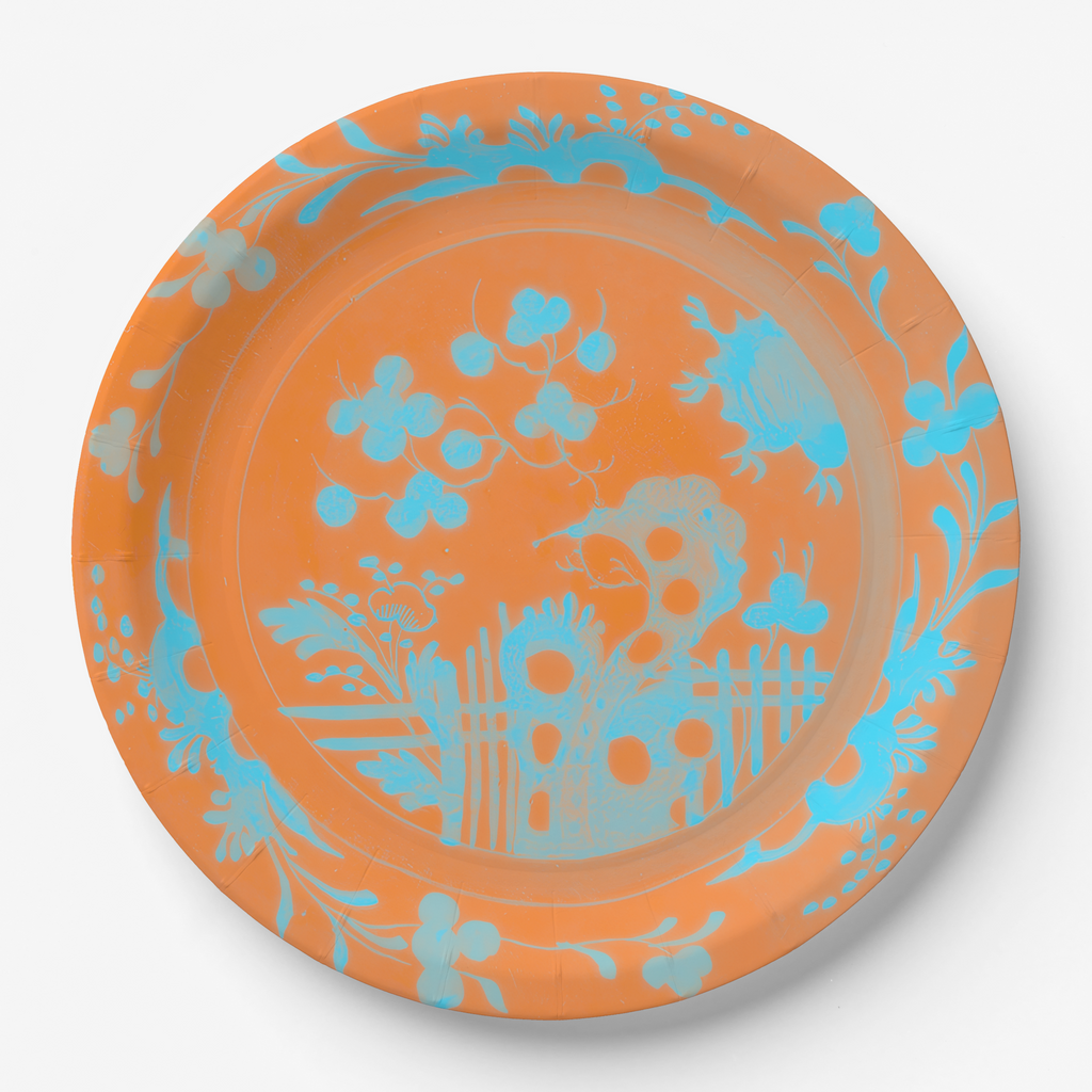 La Chinoiserie Orange chinoiserie garden paper plate