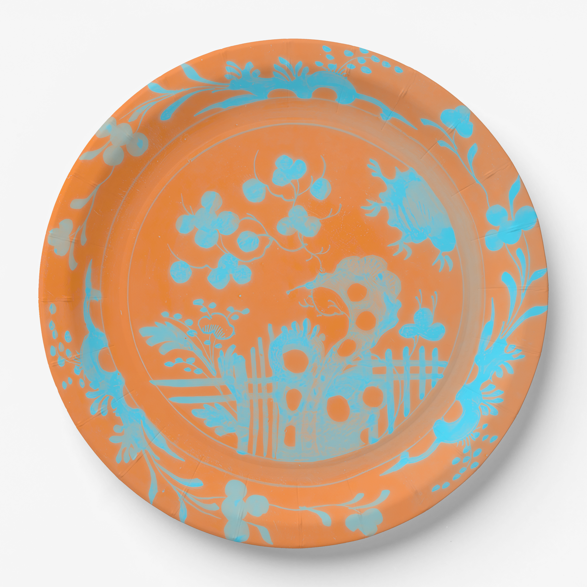 La Chinoiserie Orange chinoiserie garden paper plate