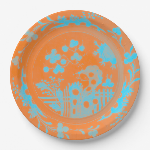 La Chinoiserie Orange chinoiserie garden paper plate