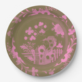 La Chinoiserie Pink chinoiserie garden paper plate