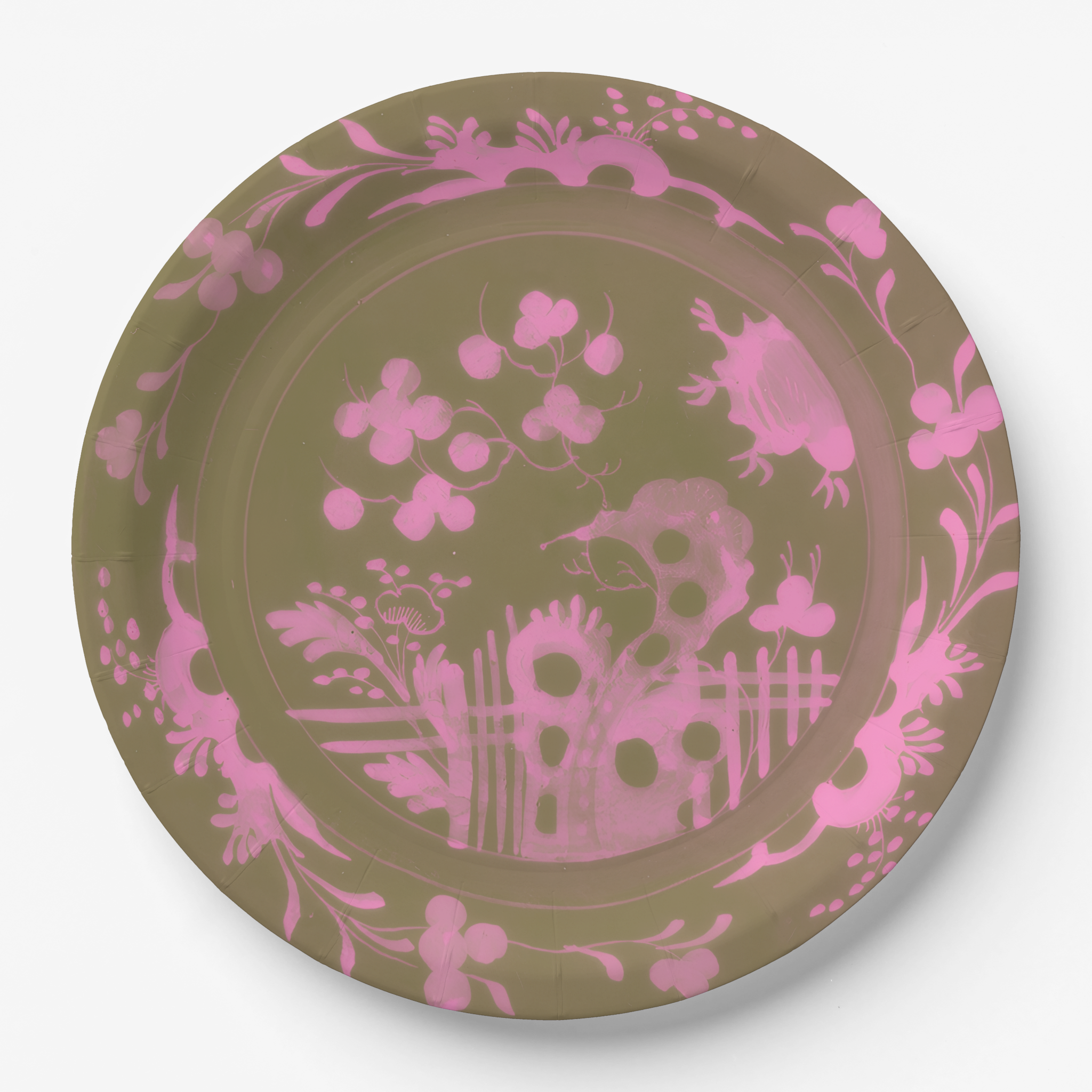 La Chinoiserie Pink chinoiserie garden paper plate