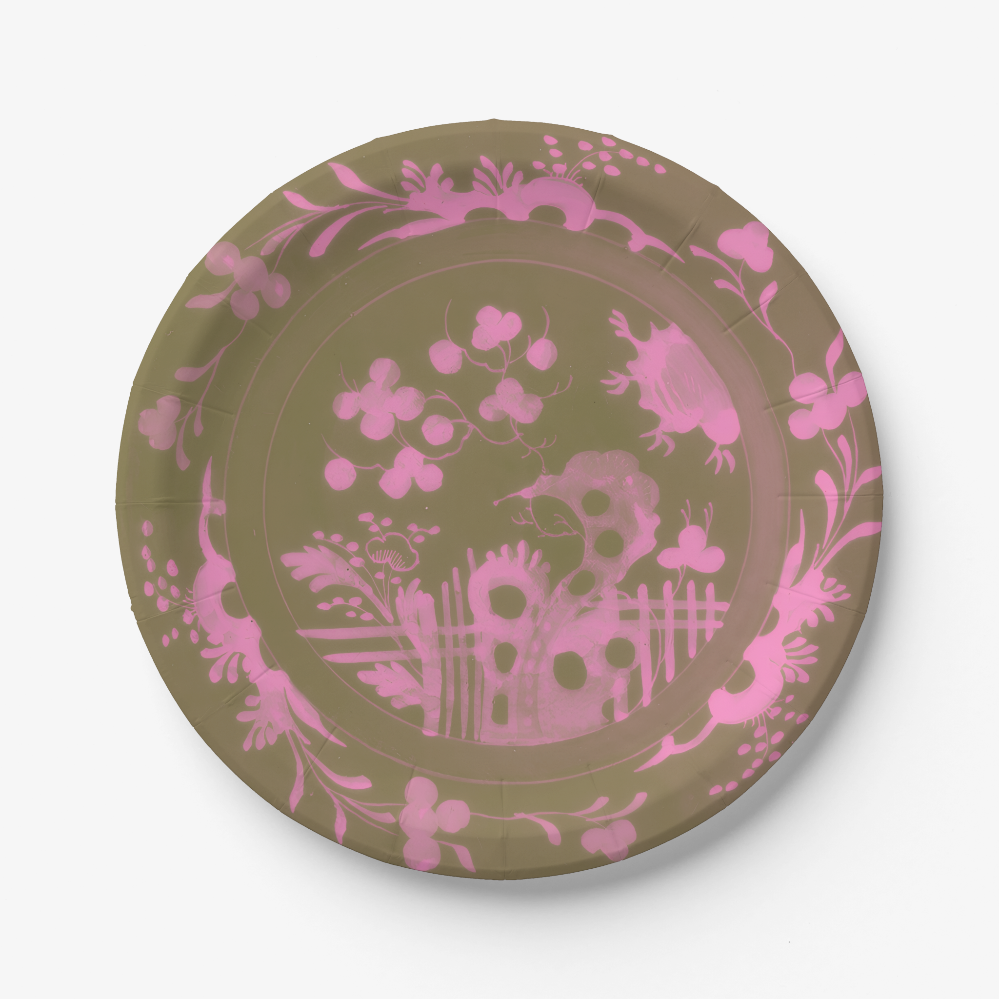 La Chinoiserie Pink chinoiserie garden paper plate