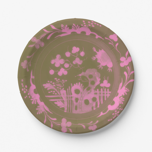 La Chinoiserie Pink chinoiserie garden paper plate