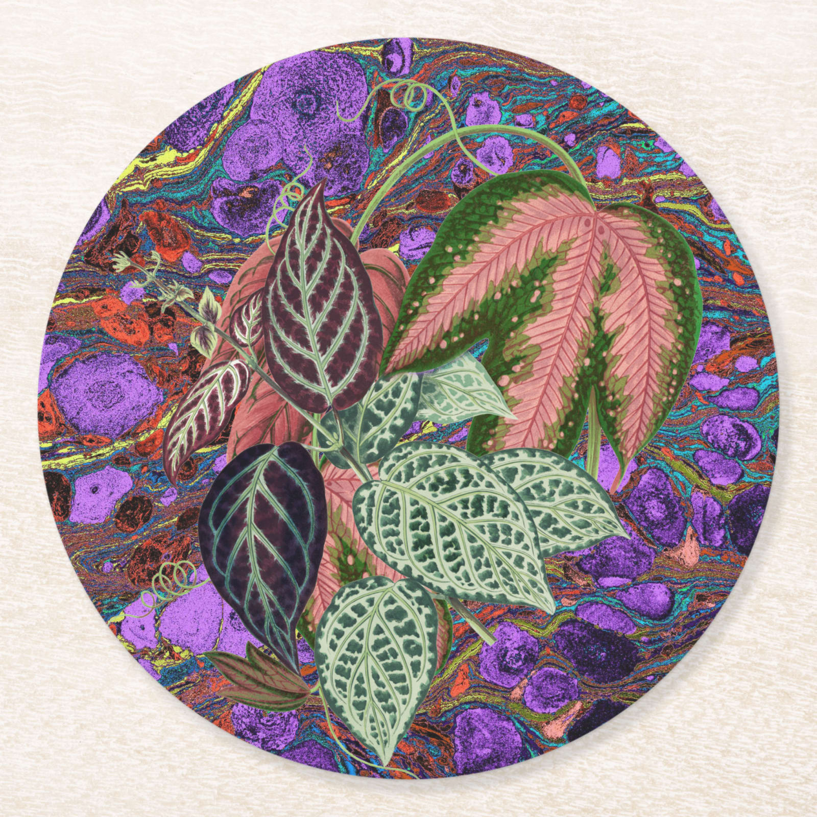 Les Fleurs Aubergine Floral Paper Coasters — front