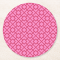 La Chinoiserie Rouge Fretwork paper coaster, deep rose lattice on pink